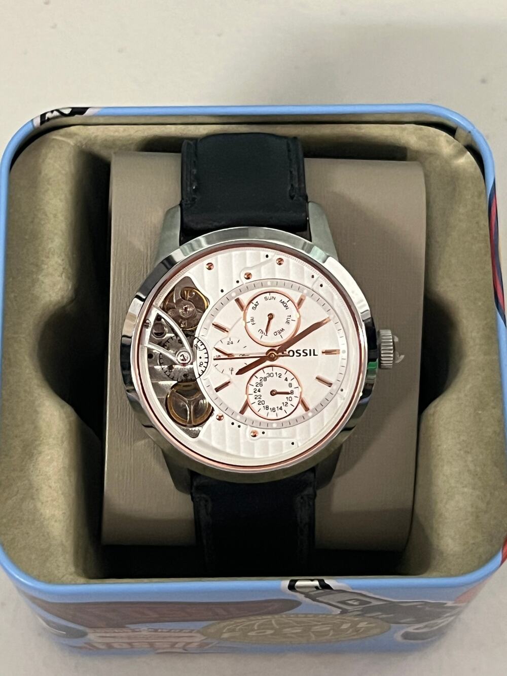 Fossil ME1164 Townsman Twist Multi Watch White Dial Black Leather Strap
